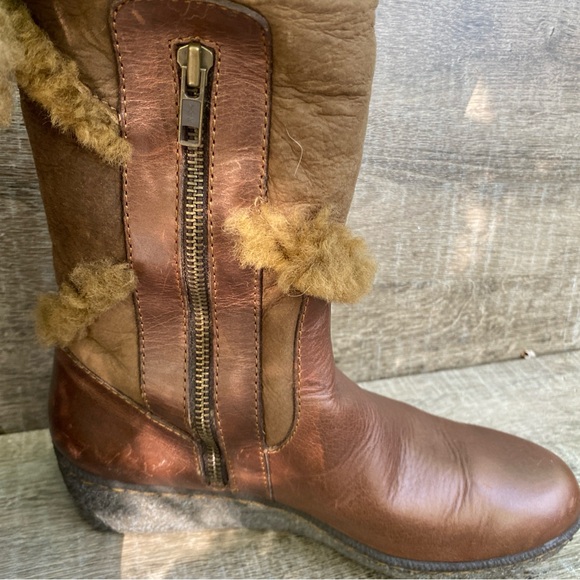 BORN SHEARLING SUEDE LEATHER COGNAC BROWN MID CALF WINTER BOOT SIZE 8.5 - Picture 4 of 10